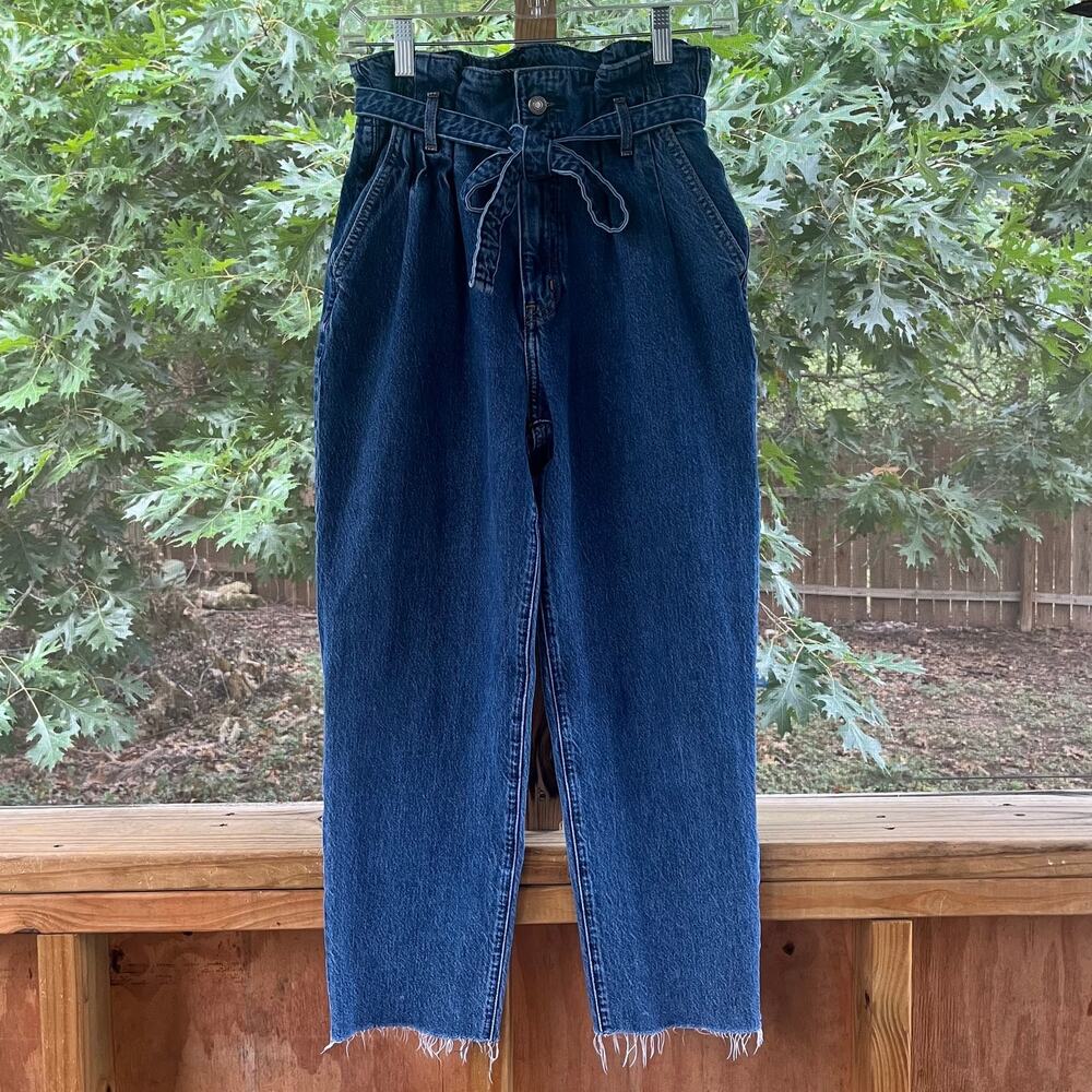 High-Waist Paperbag Dark Blue Women’s Jeans